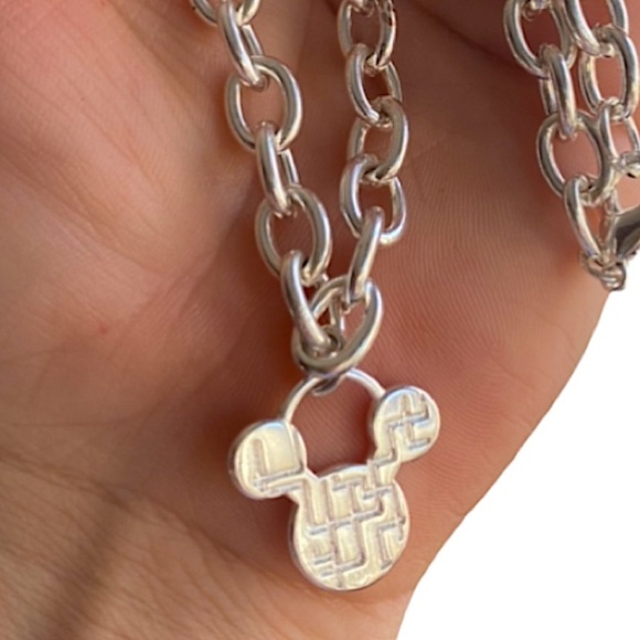 Sterling Silver Mickey Mouse Chain Link Charm Necklace - Picture 3 of 4